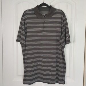 Nike Golf Polo Shirt Tour Performance Dri Fit Mens XL Grey Stripe Short Sleeve